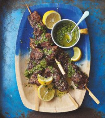 Poppy & Coconut Beef Kebabs with Roasted Chilli Salsa.