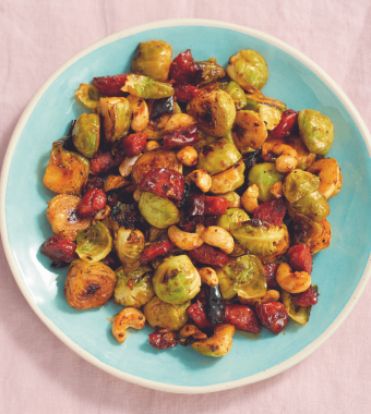 Kung pao-style brussels sprouts with chorizo